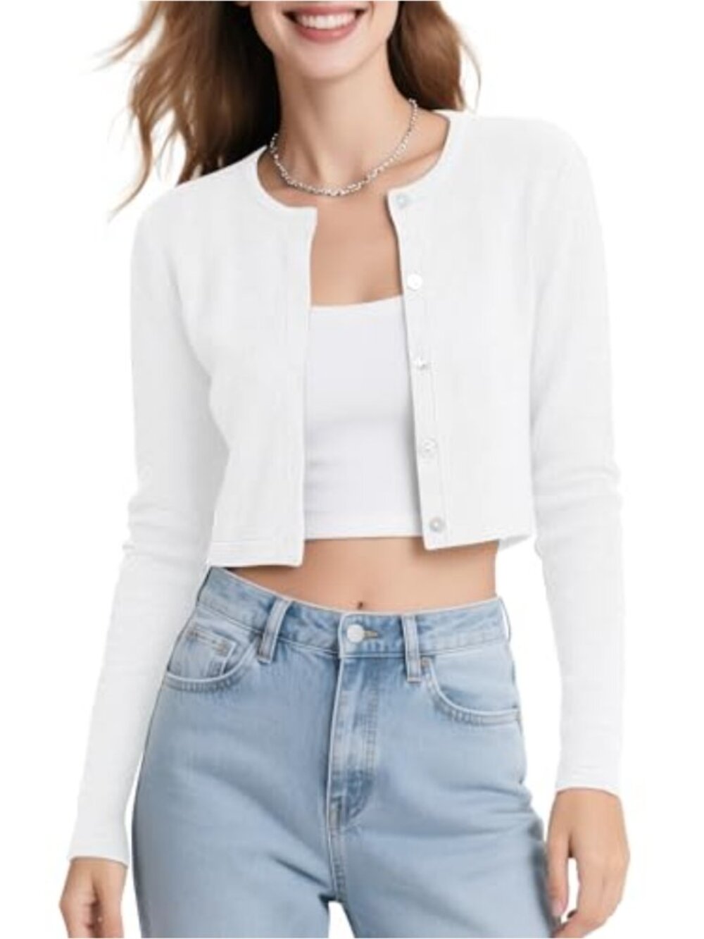 Cropped Cardigan Sweater for Women, Button Up Long Sleeve, Lightweight Shrug